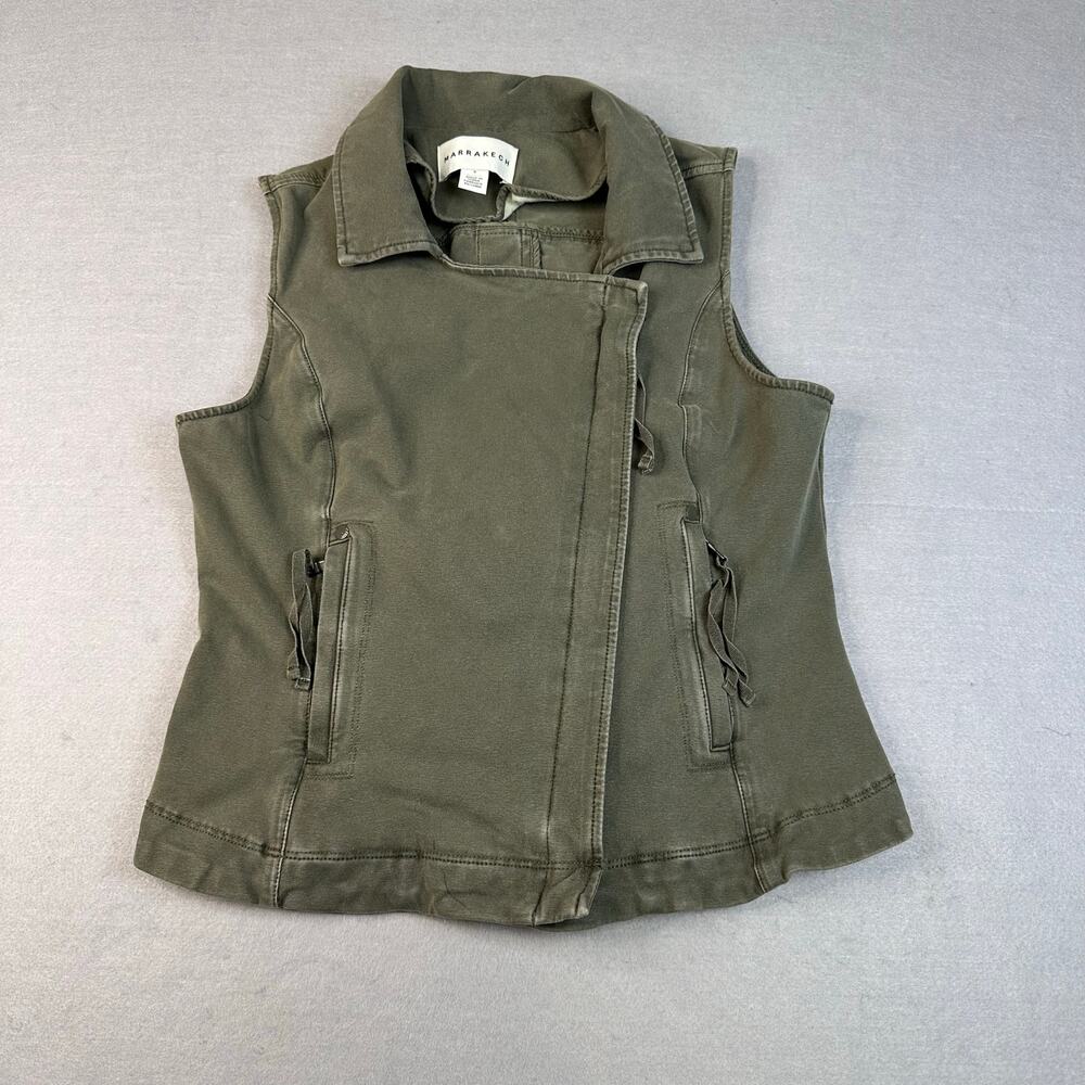 Marrakech Anthropologie Vest Army Green Womens S Utility Pockets Full Zip Collar